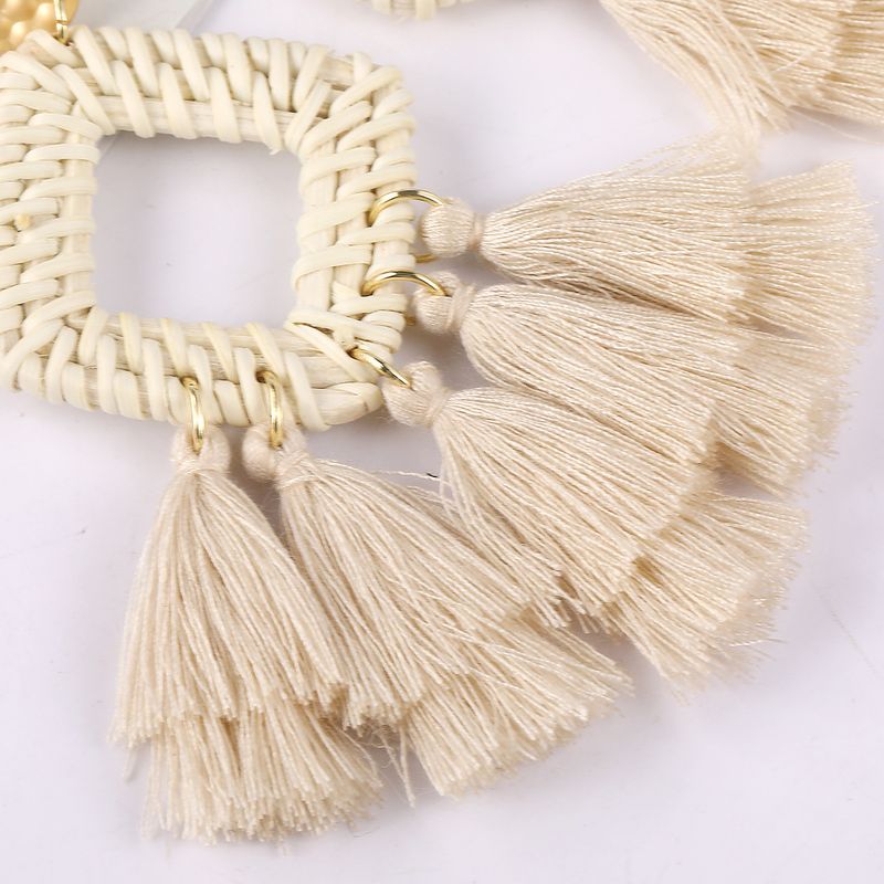 conjunto de brincos de borla hit Novos brincos boêmios Brincos de vime de madeira_voghion.com