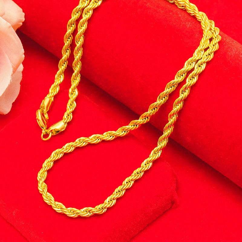 Collana di coppia in sabbia vietnamita da 2/3/4/5 mm con intrecci di pasta fritta placcati in oro, catena intrecciata, collane da uomo e da donna_voghion.com