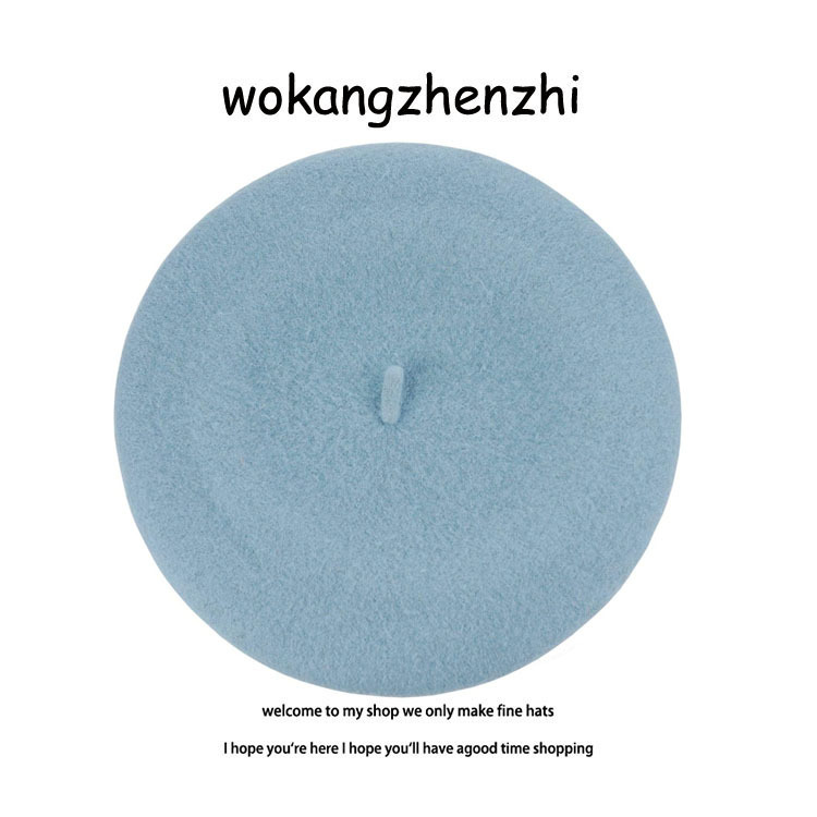 Wełniany beret damski Ishihara Satomi beret w tym samym stylu jesienno-zimowy wełniany beret retro niebieska czapka malarza_voghion.com