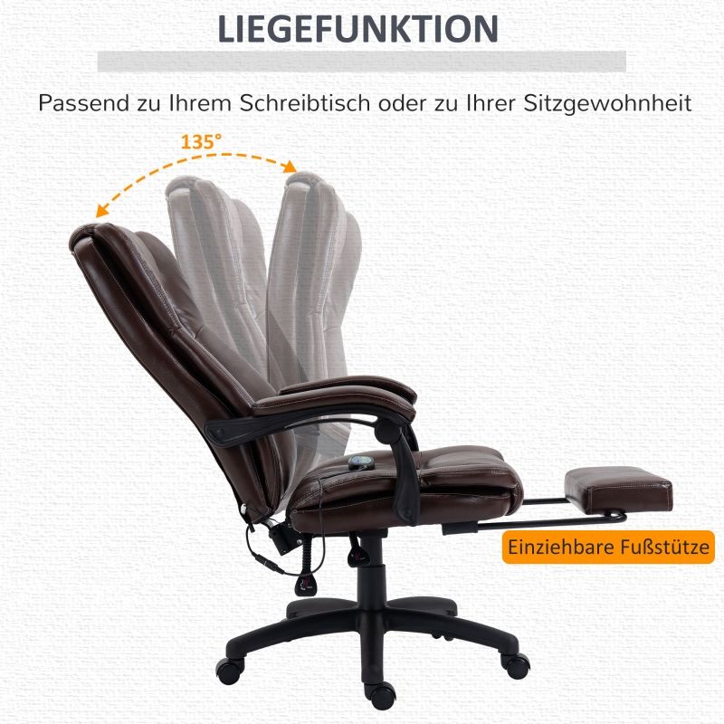 Drehstuhl Mit Fußstütze, Kopfstütze, Massagefunktion, Braun_voghion.com