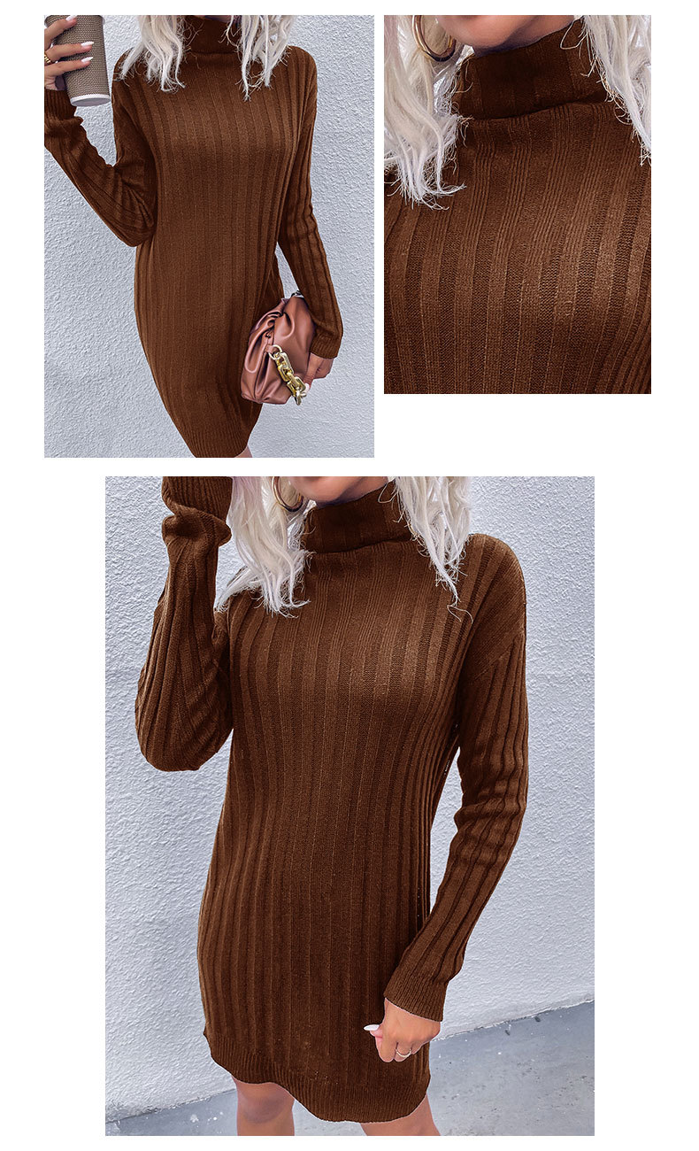 Abito maglione ampio a maniche lunghe a collo alto in tinta unita_voghion.com