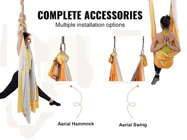 VEVOR Aerial Yoga Hammock & Swing, 5.5 Yards, Aerial Yoga Starter Kit With 100gsm Nylon Fabric, Full Rigging Hardware & Easy Set-up Guide, Antigravity Flying For All Levels Fitness Bodybuilding, Gold_voghion.com