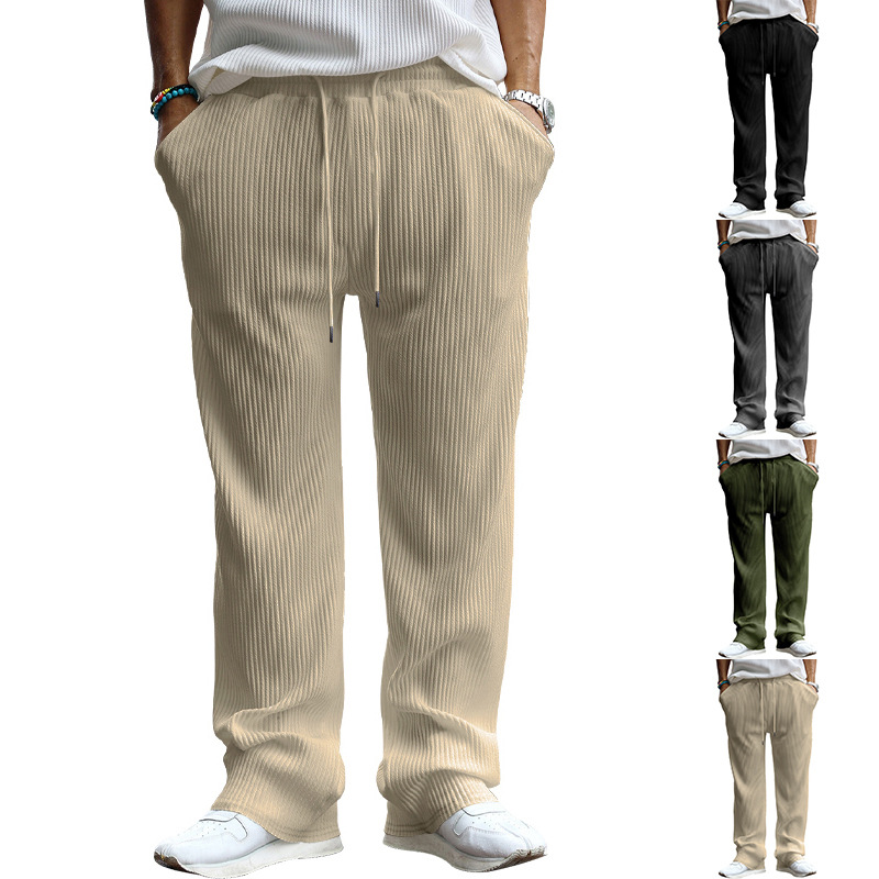 Pantaloni larghi a vita alta, dritti, drappeggiati, a righe, casual, da uomo, primavera e autunno 2024_voghion.com