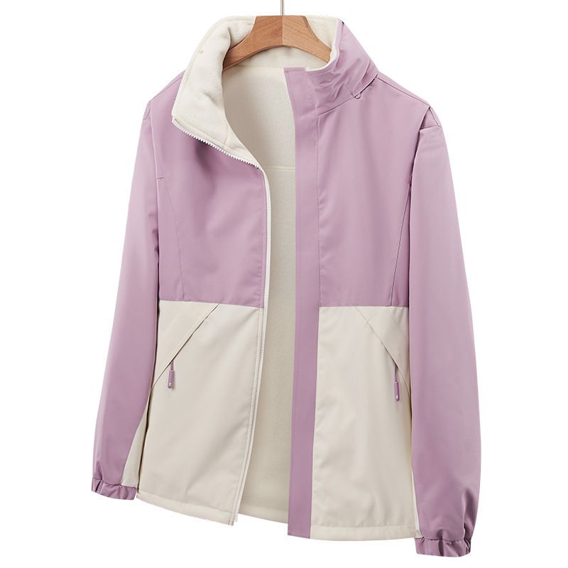Giacca da esterno reversibile personalizzabile, impermeabile, antivento, traspirante, con fodera in pile, per escursioni in coppia, a blocchi di colore_voghion.com