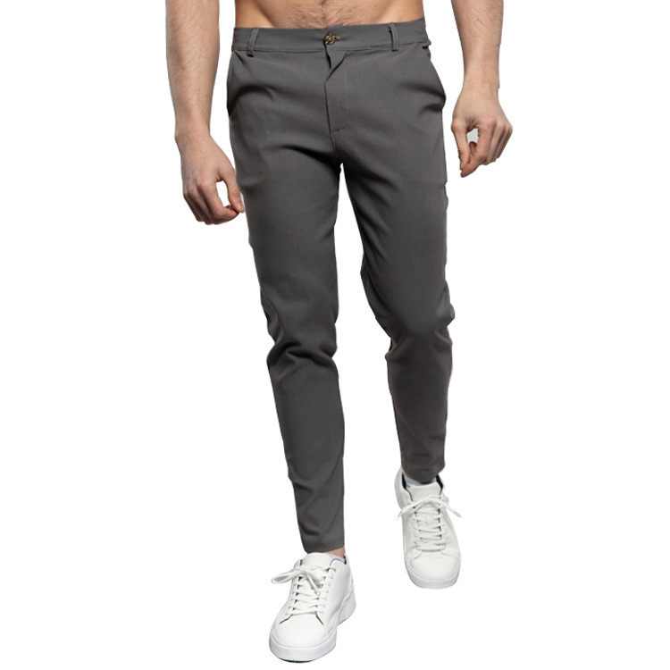 Vêtements pour hommes, tendance, couleur unie, coton, décontracté, petit pied, jambe droite_voghion.com