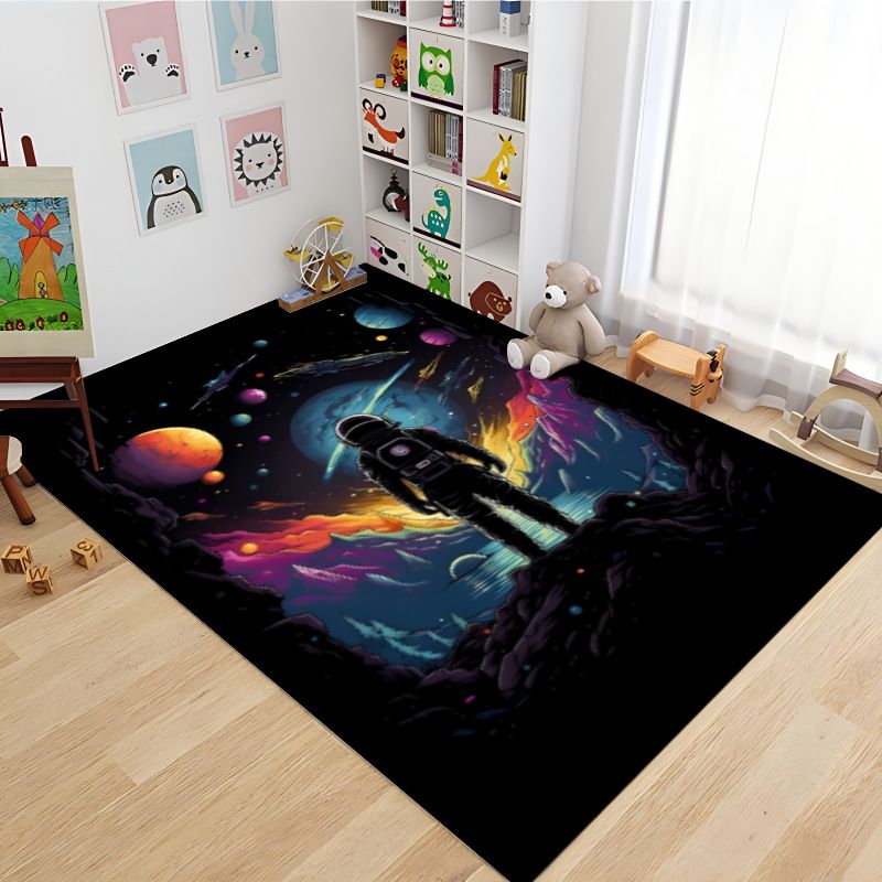 Cosmic Adventure Kinderteppich – Weicher Spielzimmerteppich mit Astronauten- und Sternendruck – Rutschfeste Kinderzimmermatte für Schlafzimmer und Wohnzimmer_voghion.com