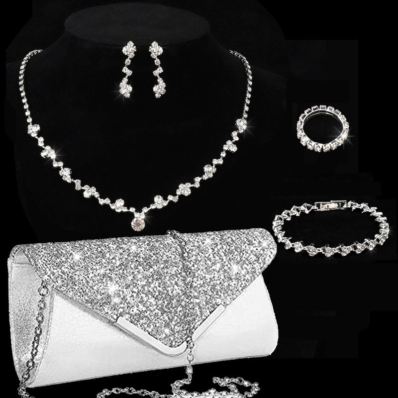 Borse da sera da donna, borsa da pranzo, bracciale, semplice catena con artigli, orecchini a bottone alla moda, bracciale, anello, collana, set per donna_voghion.com