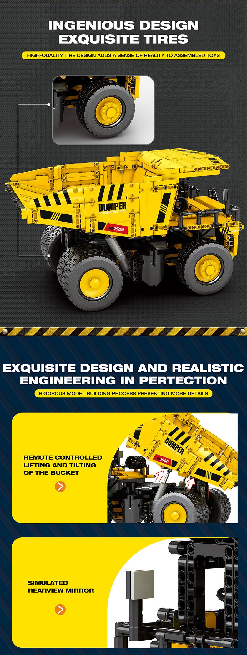 Cross Border Reobrix22025 Technology Building Block Engineering Mining Dump Truck Model Puzzle Assembly Remote Control Toy_voghion.com