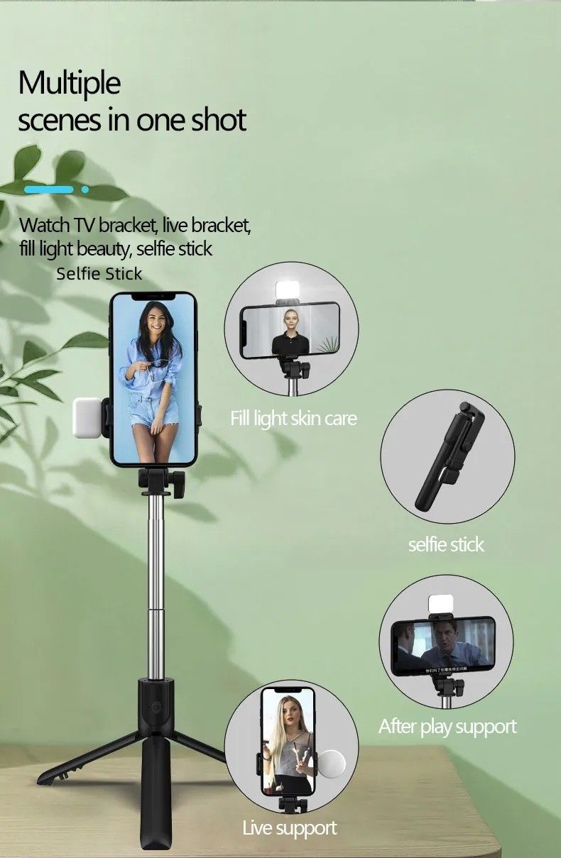 Music Festival Flexible 3 in 1 bluetooths tripod mini handheld selfie stick telescopic fill lamp_voghion.com