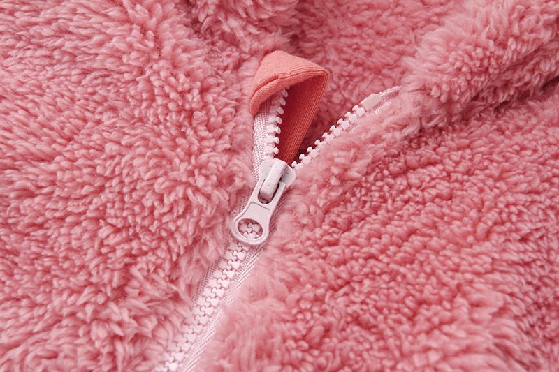 Soft Fleece Hooded Baby Jumpsuit With Mittens - Unisex Cartoon Style Infant Romper For Newborns - Cozy Zipper Closure, Long Sleeve, Neutral Colors_voghion.com