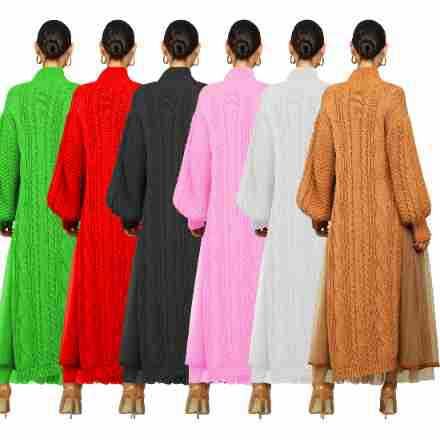 Completo da donna in maglia a strati - Pullover a maniche lunghe con collo alto e vestibilità ampia (bianco/nero/rosso/verde/marrone chiaro/rosa)_voghion.com