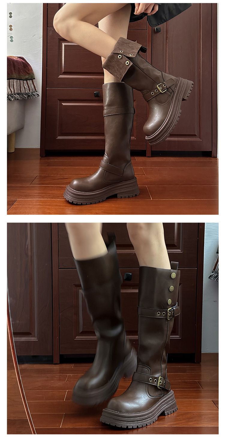 brauner Martin Boot 2025 Herbst/Winter Neue Damen Denim Multifunktions-Mittelkalbstiefel_voghion.com