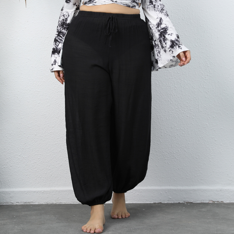 plus size Γυναικείο παντελόνι παραλίας casual φαρδύ φανάρι_voghion.com