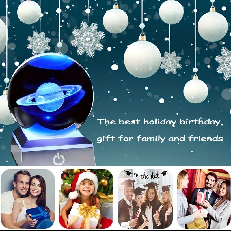Saturn Crystal Ball Night Light Transparent Multi-Color Changing Mini Planet Decor Perfect Gift For Astronomy Lovers Holidays_voghion.com