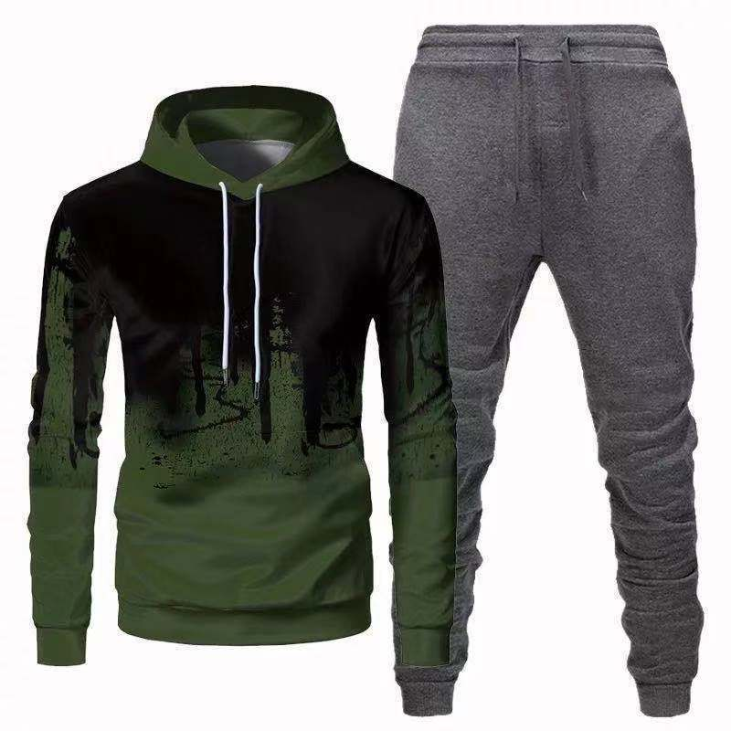 Moški športni pulover s kapuco in hlačami z dolgimi rokavi, azijske trgovine, modni, enobarvni_voghion.com
