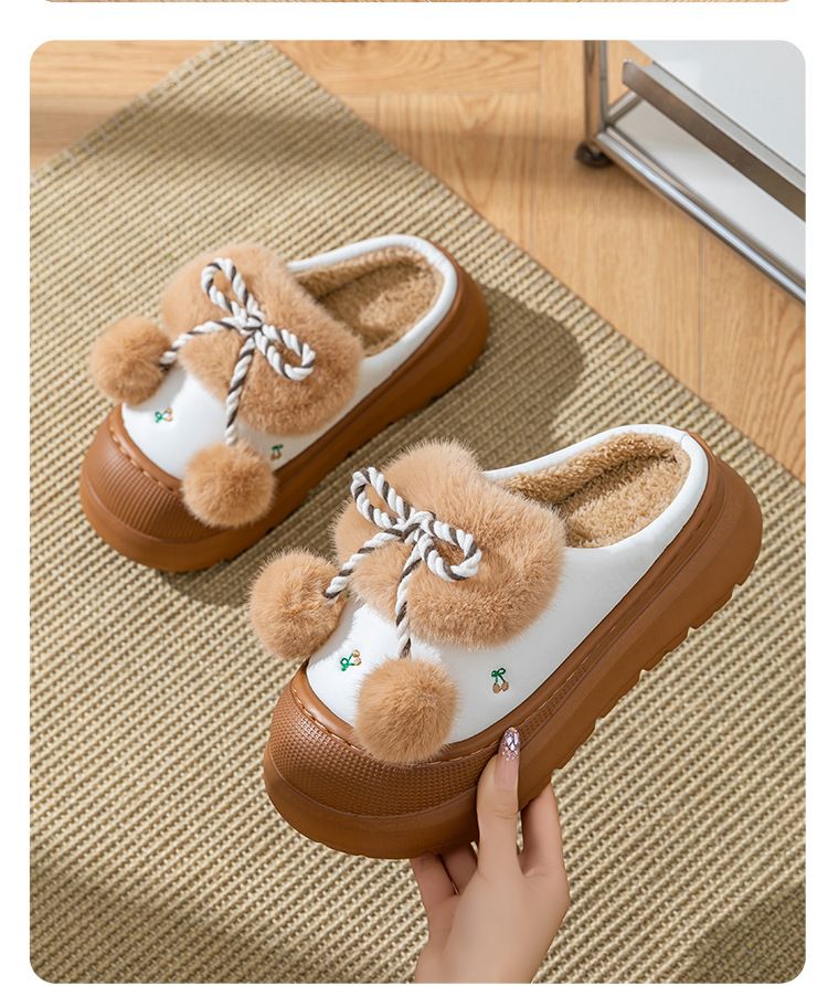 Damenschuhe, süße Plüsch-Baumwoll-Hausschuhe für Mädchen, Winter-Outdoor-Kleidung, neuer Stil, für drinnen und draußen, rutschfeste Plüsch-warme Baumwoll-Hausschuhe_voghion.com