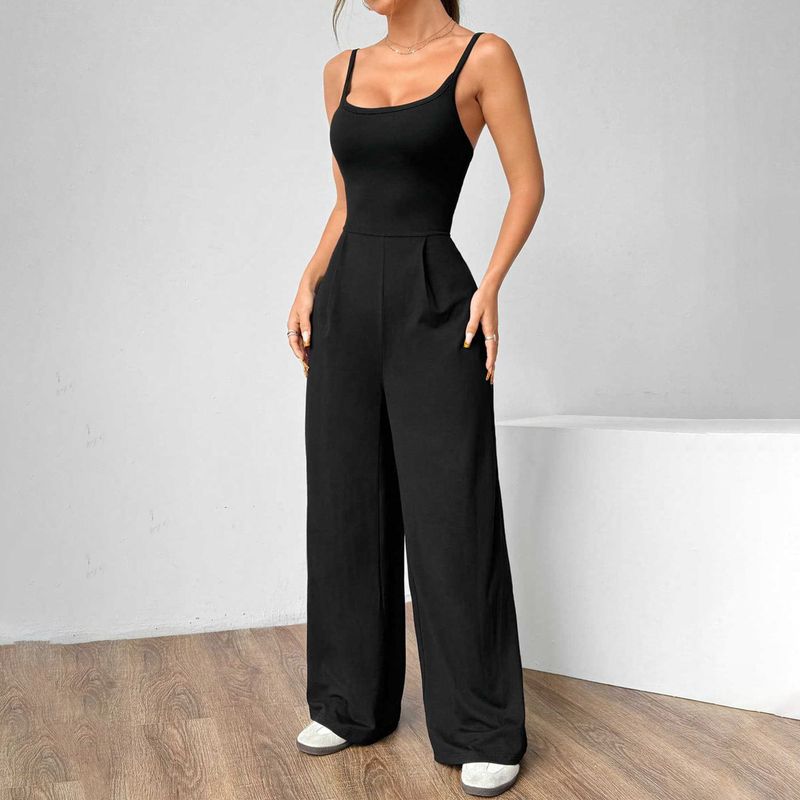 W293JP 2025 Spring New Fashionable Sexy Women's Slim Fit Jumpsuit With Backless Suspender And Straight Leg Pants_voghion.com