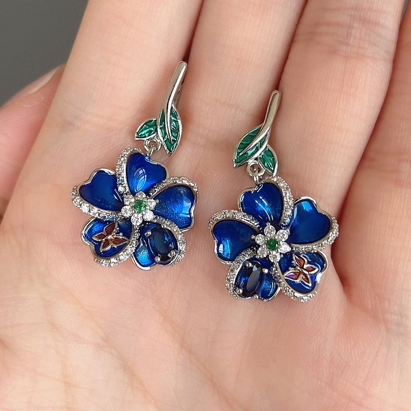 Cao Shilan Emaille Anhänger Ohrringe Schmetterling Tropfen Kleber Blume Einbettung Diamant Ohrringe Kreative Blumen Ohrringe_voghion.com