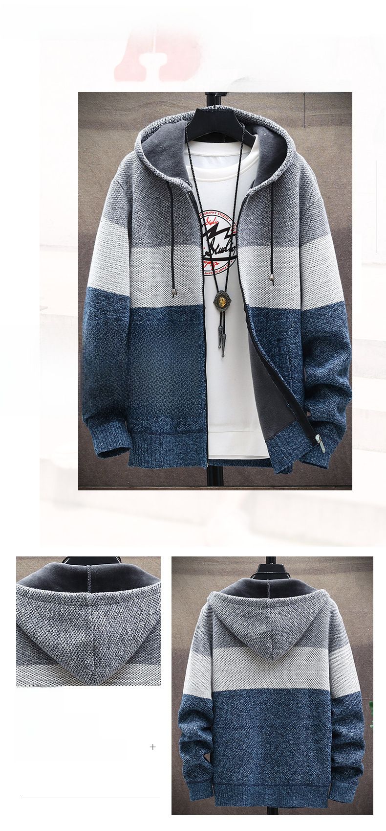 Men's Clothing Sweater coat men's autumn and winter new hooded casual loose sweater thick handsome jacket for wholesale_voghion.com