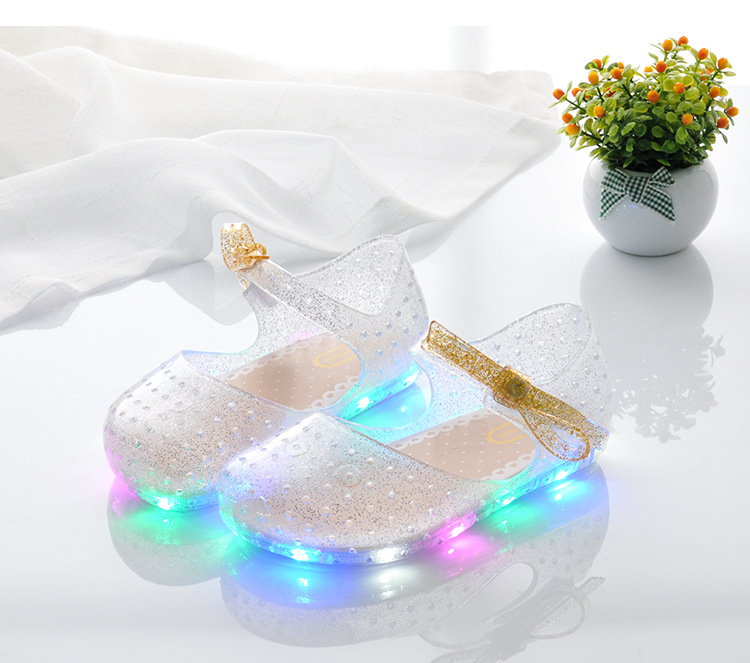 Neue Kinder Baby Jelly Crystal Luminescent LED Flash Bow Mädchen Sandalen Prinzessin Schuhe_voghion.com