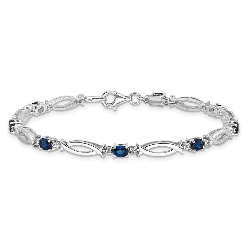 Sterling Silver Rhodium-plated Sapphire And Diamond Bracelet_voghion.com