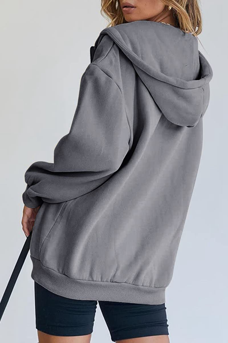 Women's Clothing Women's Cute Hooded Jacket With Drawstring - Oversized Zip-Up Sweatshirt For Teens & Girls - Cozy Fall Outerwear In Multiple Colors_voghion.com