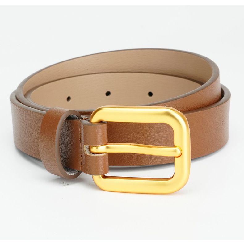 Cinturón de piel de vaca pura con hebilla lisa y decoración versátil de doble cara para mujer_voghion.com
