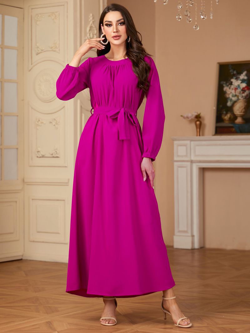 Abito lungo da donna con gonna lunga e vestibilità slim fit e dal temperamento semplice_voghion.com