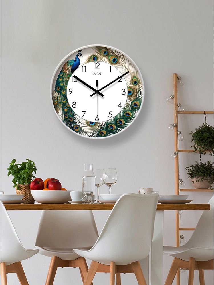 Yipula 7005 Living Room Creative Nordic Chinese Style Minimalist Silent New Round Wall Clock Peacock_voghion.com