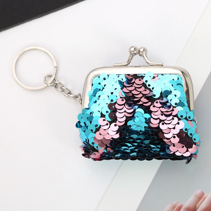 3inch New Convenient Clip Coin Purse Mini Earphone Data Cable Sequin Wallet Storage Bag_voghion.com