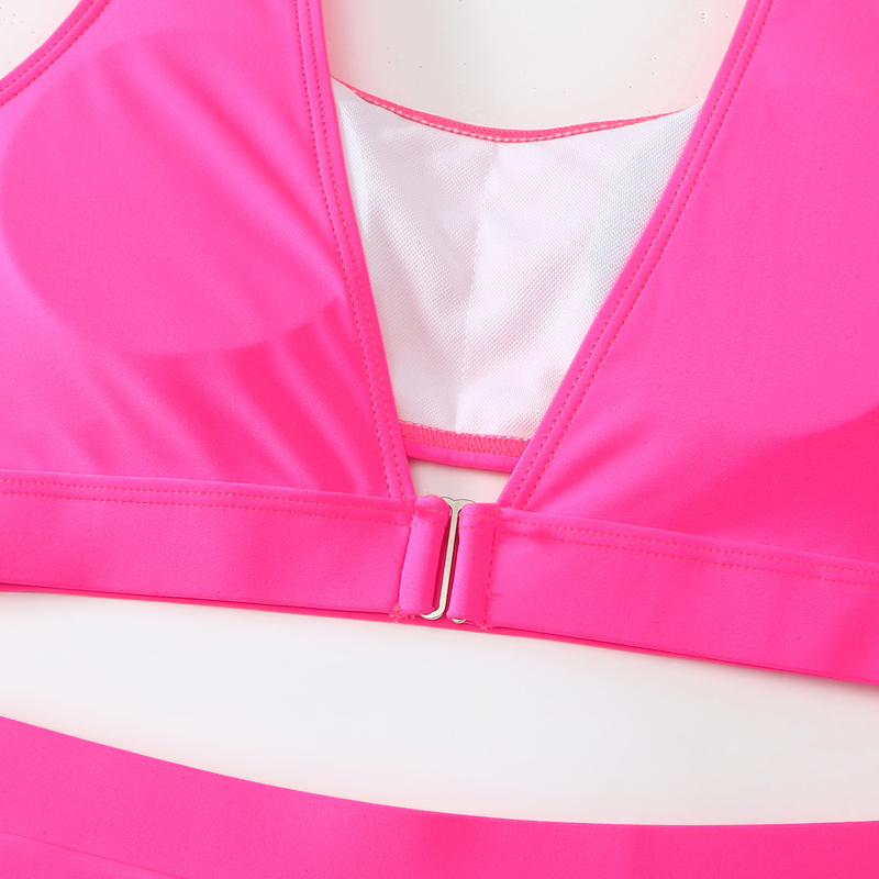Maillot de bain deux pièces sexy taille haute couleur unie_voghion.com
