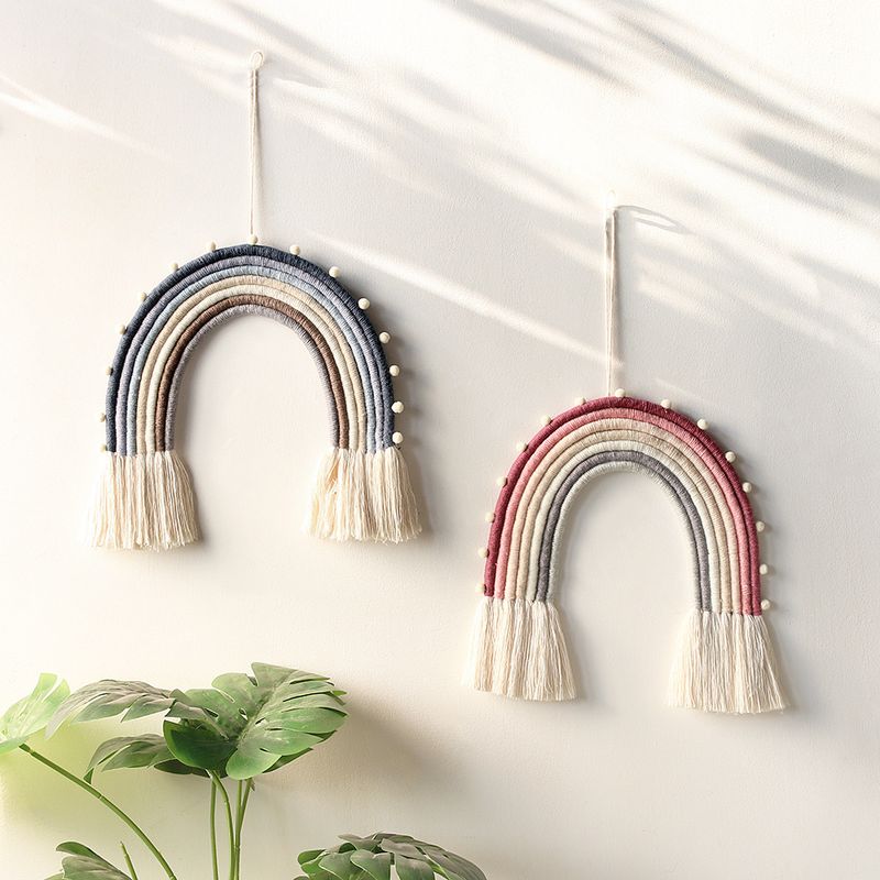 ins stile nordico arazzo colorato tessuto arcobaleno arazzo da parete decorazione per la stanza dei bambini palla di pelo decorazione per la casa_voghion.com