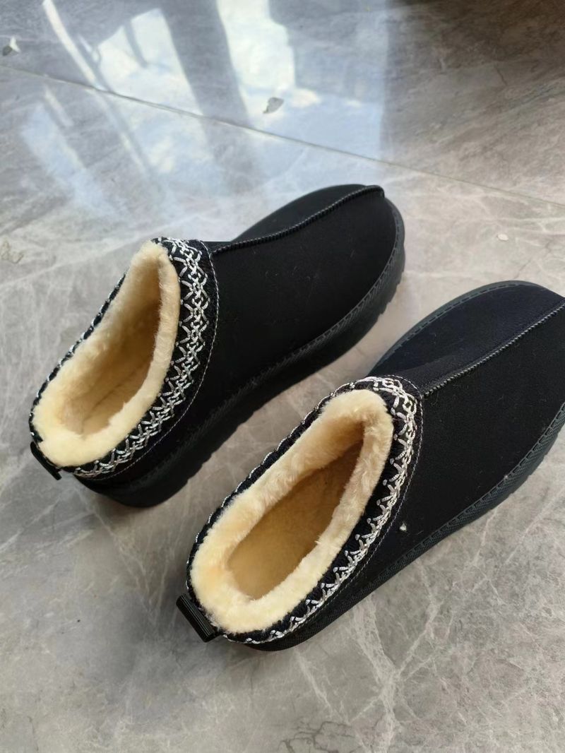 Women's cotton boots with velvet and fur one warm thick bottom sponge bottom without heel cotton shoes_voghion.com