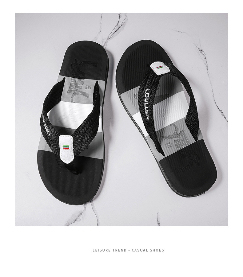 2024 Neue Sommerfußklemme für Herren mit Fischgrätenmuster, rutschfeste Strandpantoffeln mit weicher Sohle_voghion.com