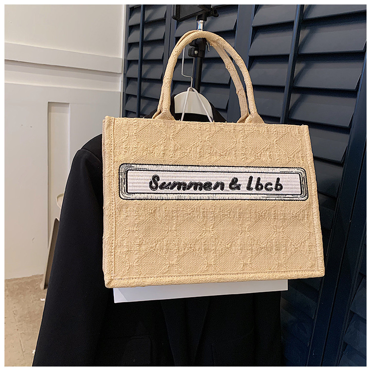 Baigou Wholesale Bag Women 2023 New European and American Trend Portable Canvas Bag Large Capacity Embroidered Alphabet Tote Bag_voghion.com