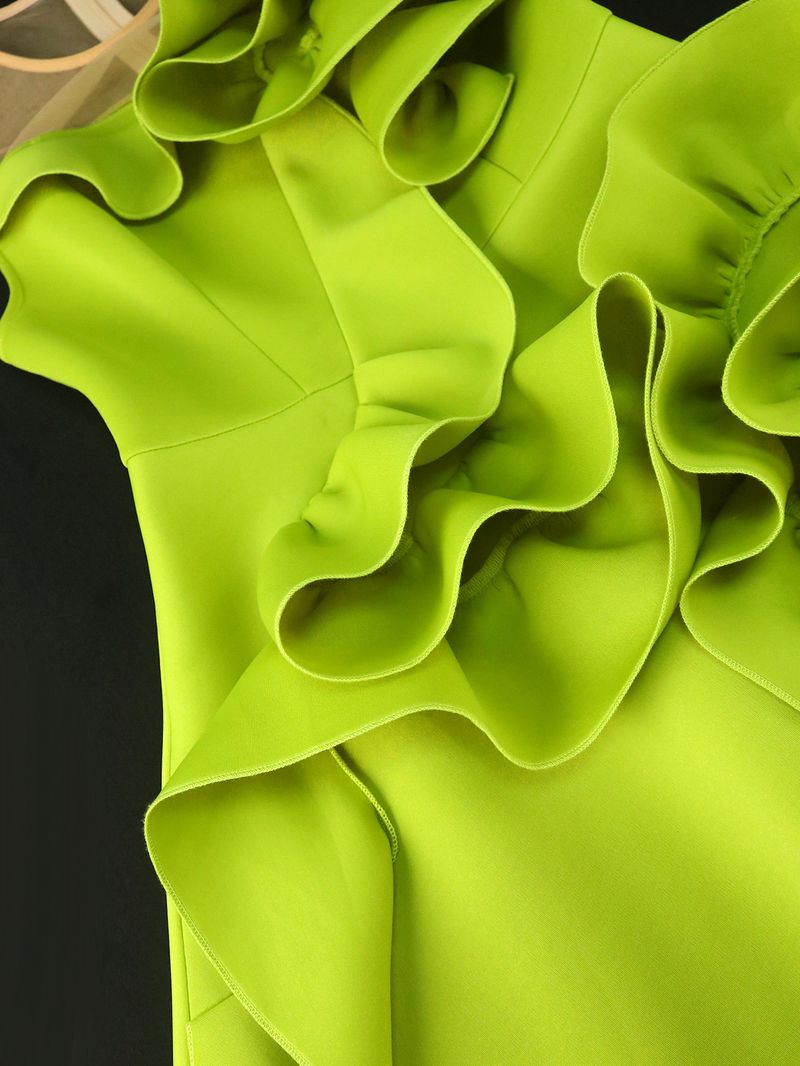 Abito da donna con gonna a trapezio, senza maniche, con foglie di loto e fiori, alla moda, per festa e laurea_voghion.com