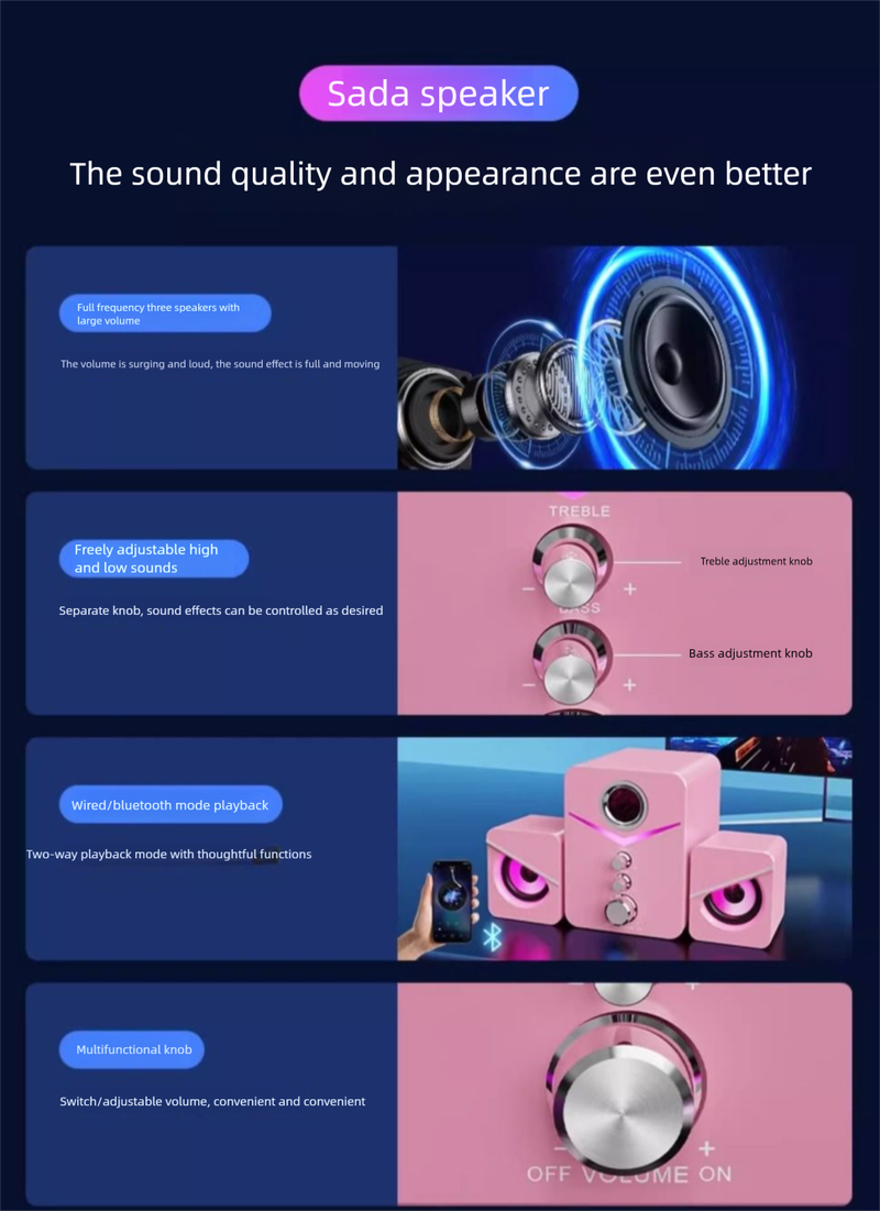 E-Sports Audio Computer Desktop Home High-Quality Dual Speaker Bluetooth Wired USB Subwoofer_voghion.com