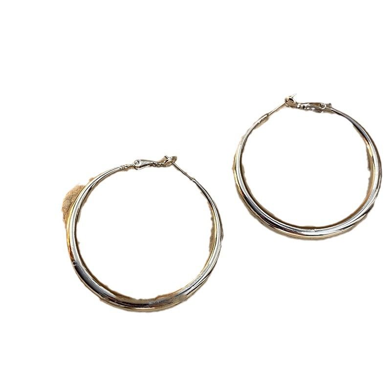 Orecchini a cerchio di lusso leggeri e minimalisti con design geometrico semplice e moderno, Silver Needle_voghion.com