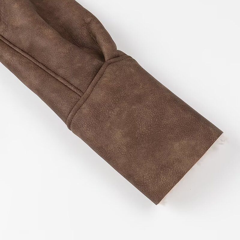 Damenbekleidung Mode Temperament V-Ausschnitt Tasche Spitze langärmeliger Pelzmantel_voghion.com