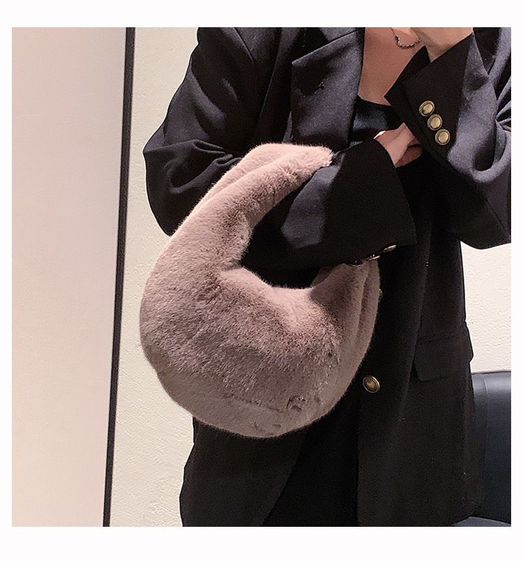 Borsa a mano a mezzaluna da donna, autunno e inverno, nuova moda, semplice, borsa a mano da donna, texture, grande capacità, borsa a tracolla in pelliccia_voghion.com