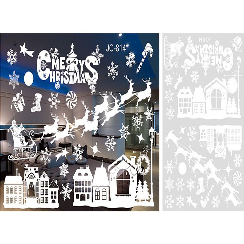 Christmas snowflake elk sleigh window decoration Christmas tree 3d static sticker New Year window sticker Christmas sticker_voghion.com