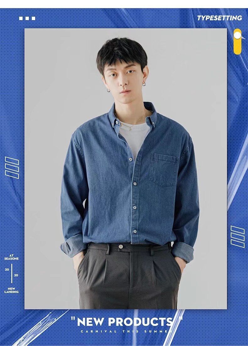 Men's Denim Jacket Japanese Trend Loose Casual Shirt Design Sense Patch Tooling Jacket Top_voghion.com