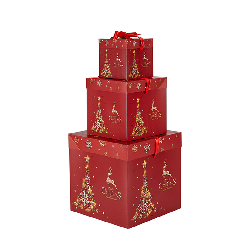 Goodfortune 3 peças caixa de natal dobrável cor brilhante estilo natal boneco de neve padrões gravata borboleta feliz natal caixa de presente para festival_voghion.com
