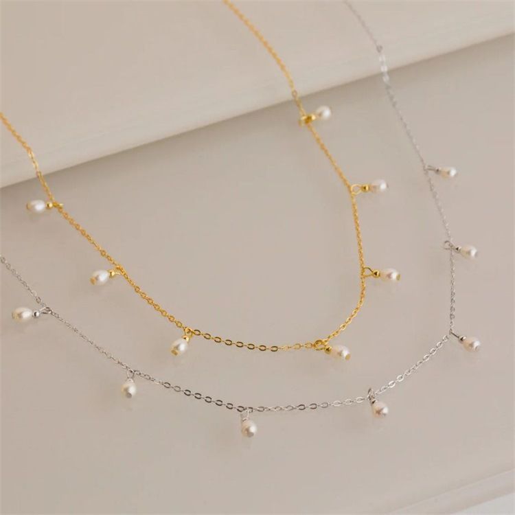 Damenschmuck Luxus Temperament Ovale Perlenkette Weibliche Wassertropfen Schlüsselbeinkette Vergoldete Halskette aus Edelstahl_voghion.com