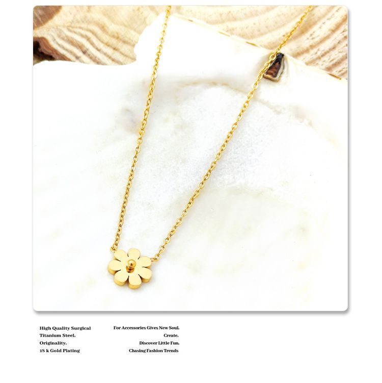Collana con piccola margherita per donna - Catena per clavicola con ciondolo a forma di fiore in oro rosa (Ins Cold Style, gioielli dal design di nicchia)_voghion.com