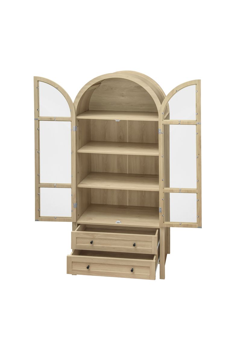 Hochschrank Naturfarben 178cm Mit Acrylglastüren, 2 Schubladen, Bogenförmig_voghion.com