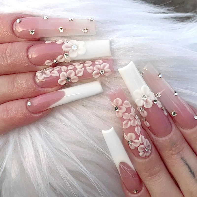 24 pezzi balletto lungo falso N con farfalla strass design rosa copertura completa punte finte per unghie indossabile bara pres ail ail_voghion.com