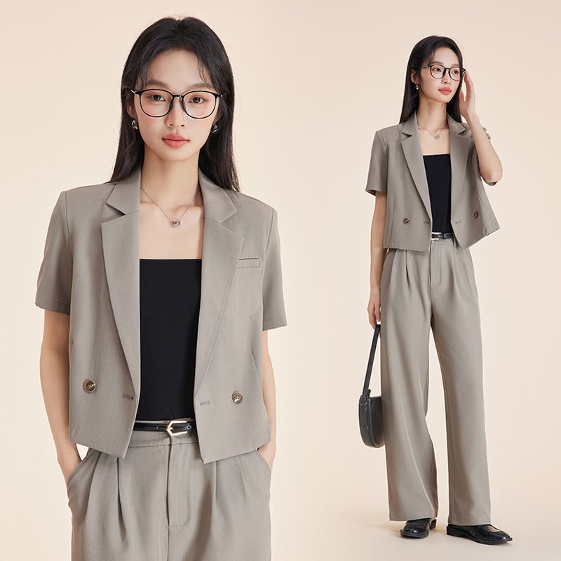 Veste à manches courtes pour femme en été, coupe ajustée, style 2025, petite et courte, ensemble de costume formel professionnel pour entretien_voghion.com