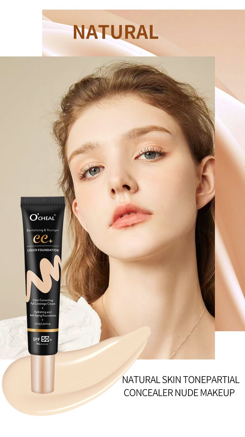 Gesichtsgrundierungsflüssigkeit für Concealer, wasserdichte Ölkontrolle, natürliche, klare SPF50-Isolations-CC-Grundierungsflüssigkeit_voghion.com