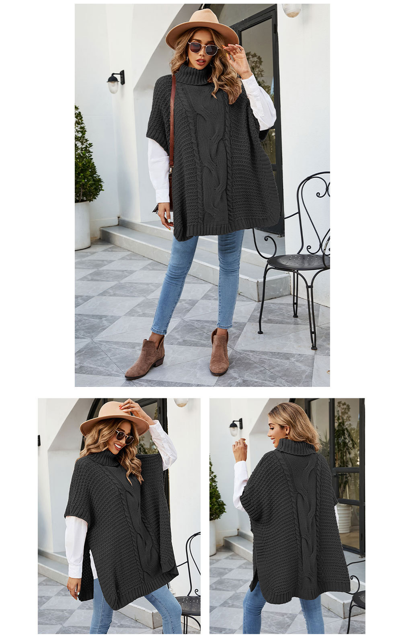 Women's clothing Turtle Neck Twist Shawl Women's Sweater Women's Loose Round Neck Sweater Women_voghion.com